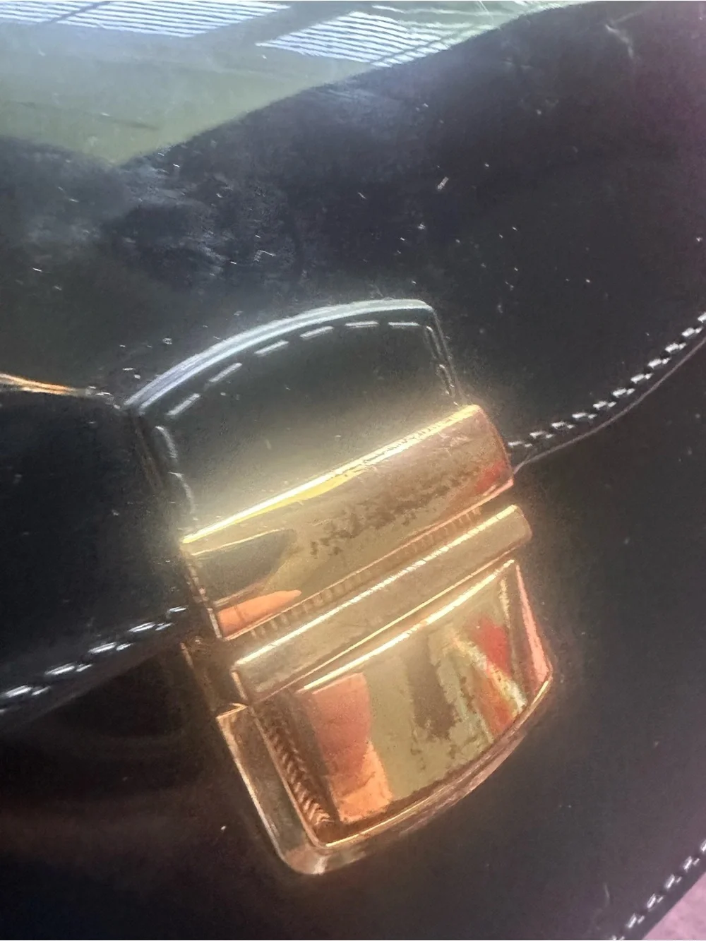 Black Patent Leather Top-Handle Shoulder Bag with Gold Hardware